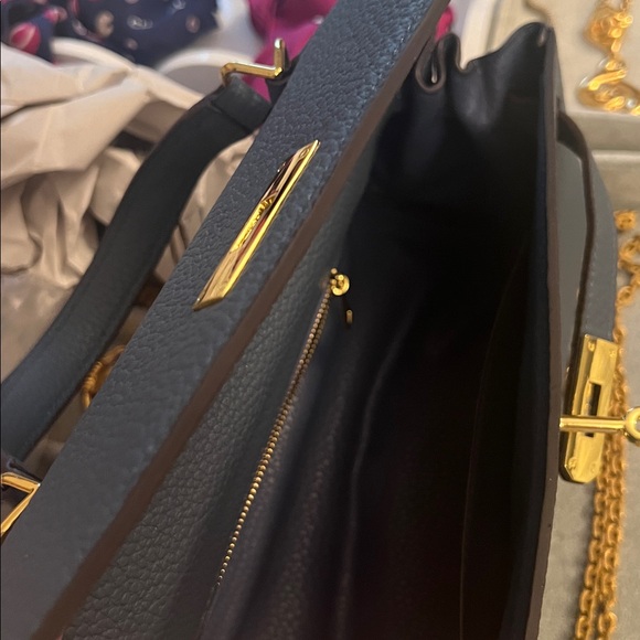 LEATHER blue gray handbag shoulder strap  Crossbody Shoulder Handbag 12”x6”x3” - Picture 7 of 7